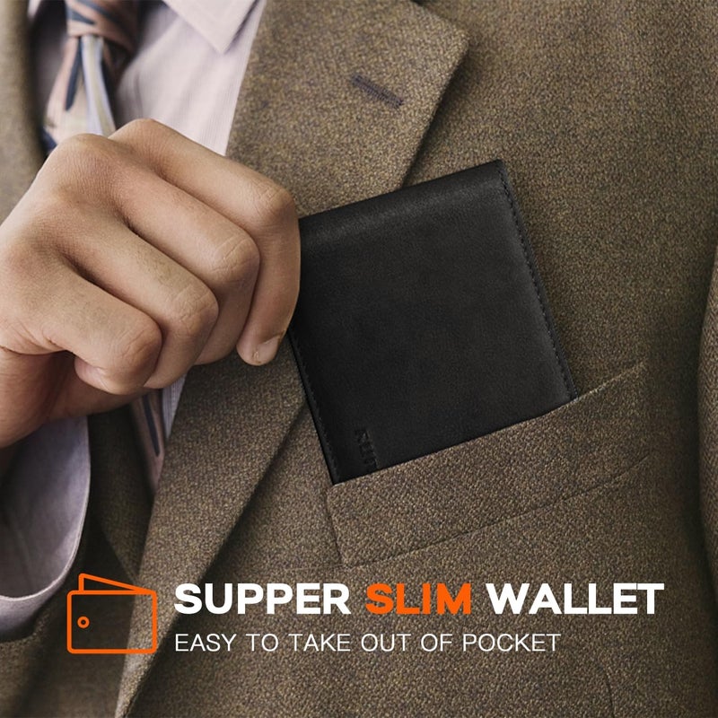 RUNBOX Wallet for Men Slim Leather Bifold RFID Blocking Minimalist Front Pocket Design with Gift Box - Image 5